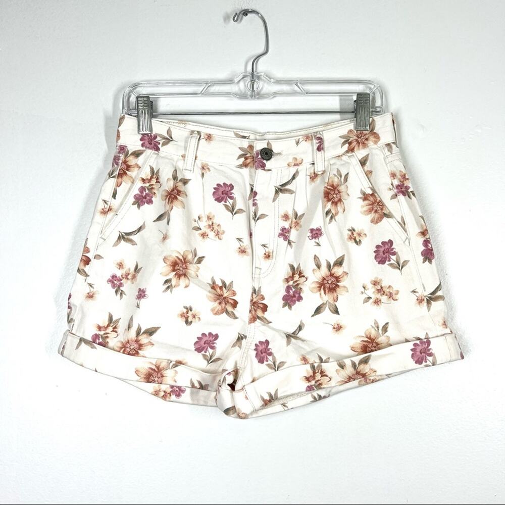 AMERICAN EAGLE Floral Boho Cottagecore Denim Shorts Rolled Girly High Rise 4
